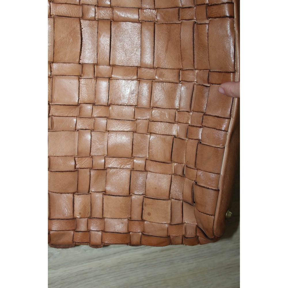 Costanza Rota Italian Leather Woven Tote Bag Tan Cognac Made in Italy Checker - Picture 12 of 12